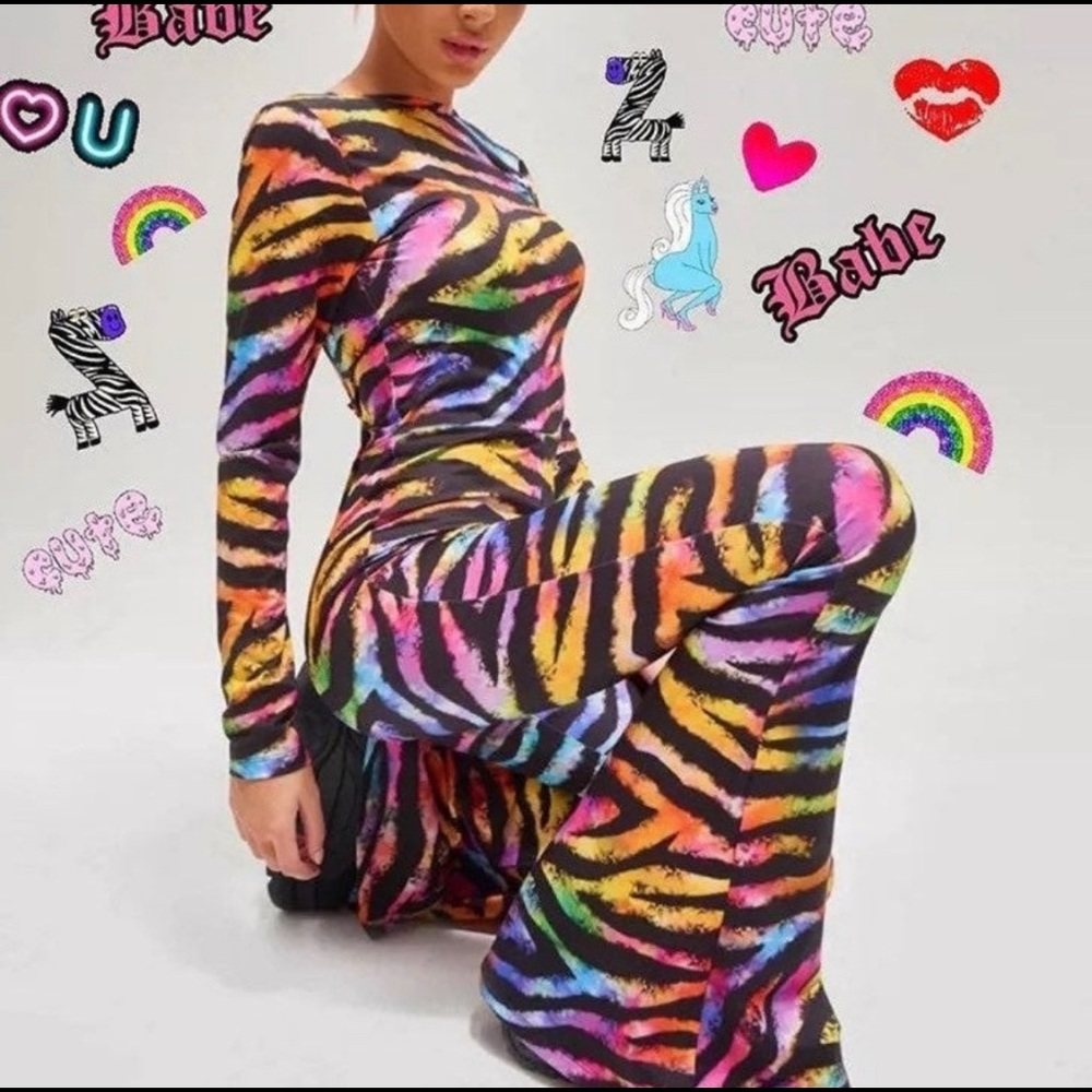 SOFT☁️Rainbow Zebra Bell Bottom Catsuit